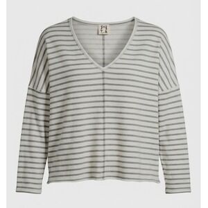 PPLA Clothing Womens Large Gray White Striped Drop Shoulder Pullover Top - IW